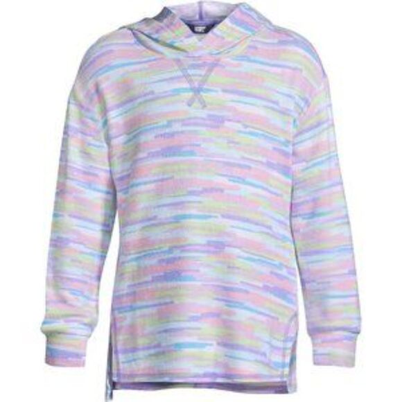 Lands End Girls XL Rainbow Hoodie Warm Lavender Painted Striped Long Sleeve NWOT - Picture 1 of 11